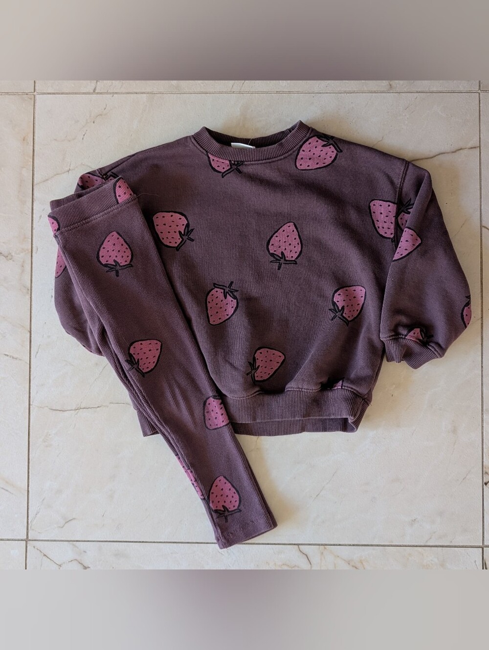 Zara | Plum and Pink Strawberry Crewneck Set